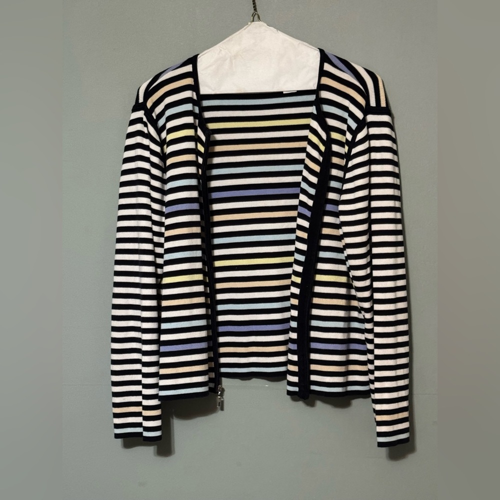 Liz Claiborne Striped Cardigan in Black and Pastels